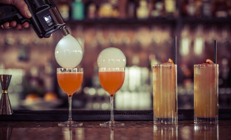 Cocktails on a bar with bubbles