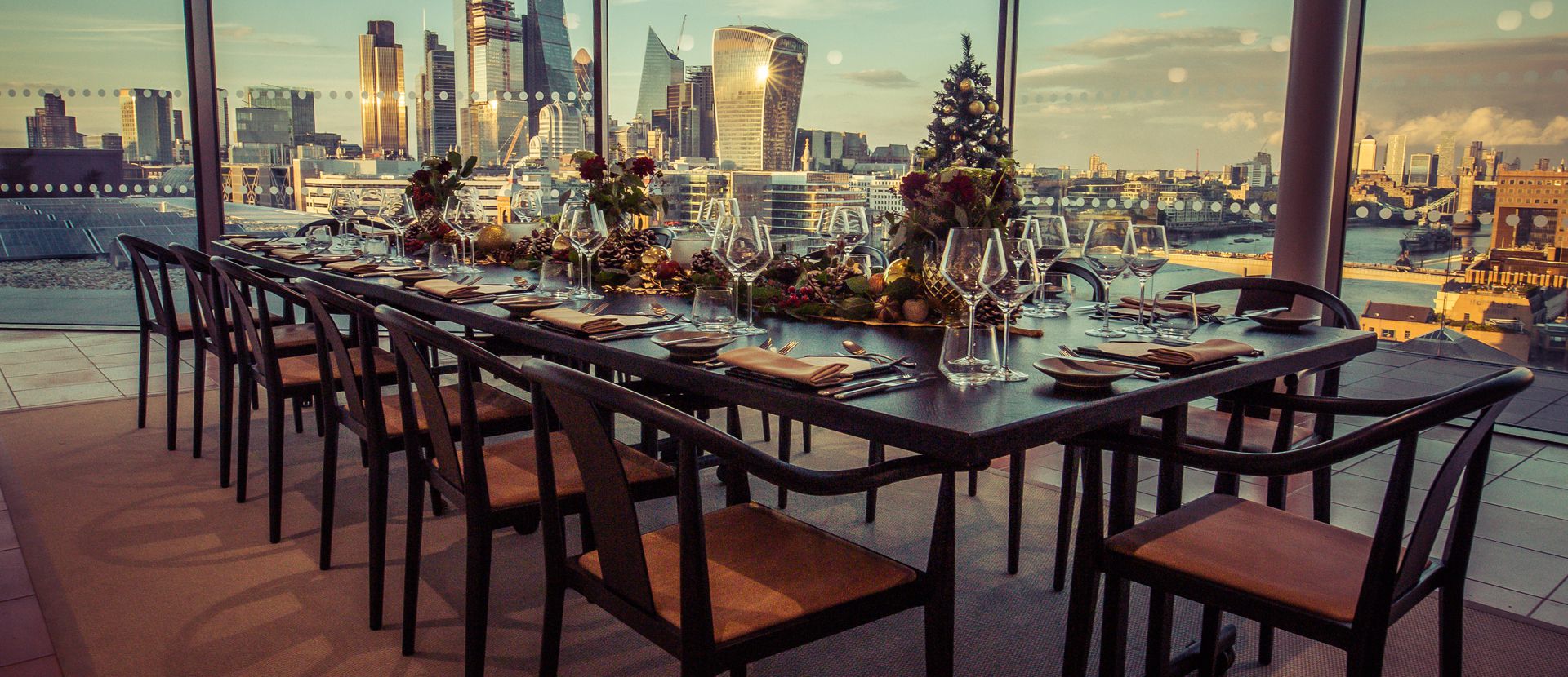Christmas party room with a view over London