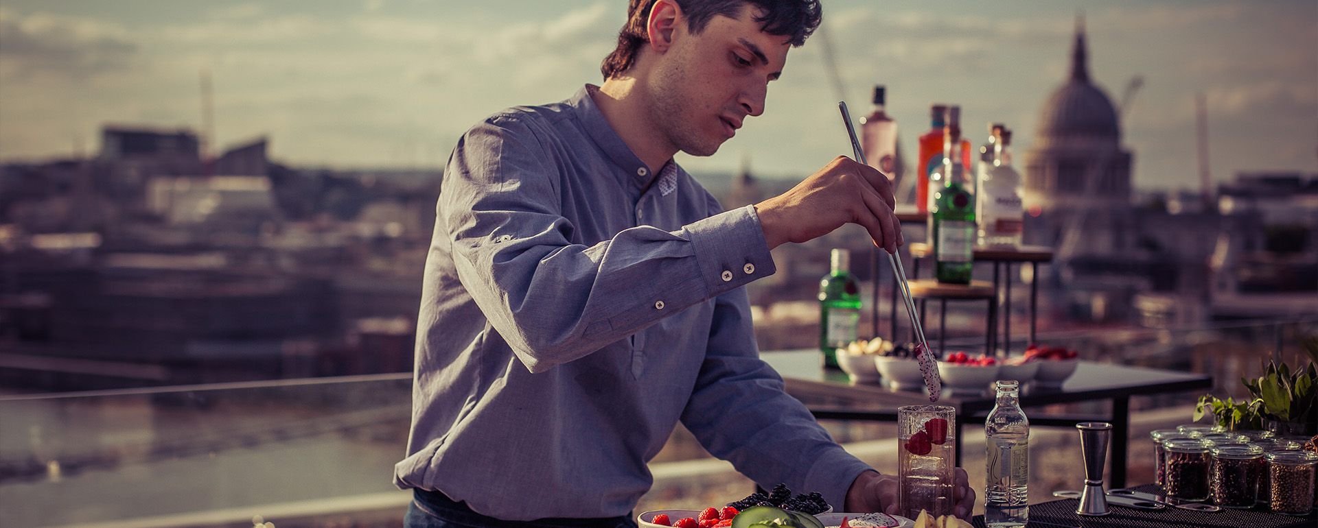 Making cocktails on the roof bar