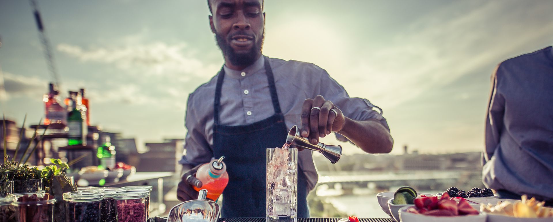 Cocktail making on the roof terrace