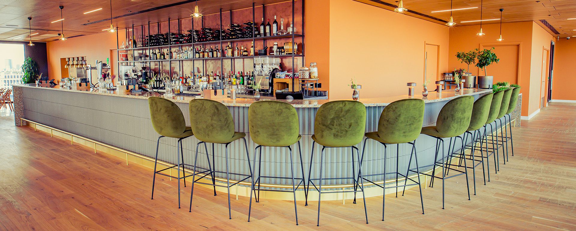 Curved bar with chairs
