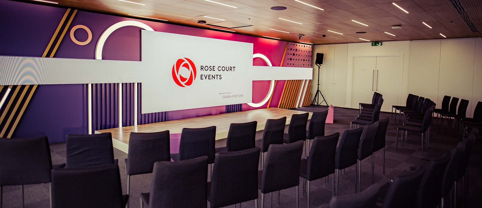 Rose Court launch event seating and stage